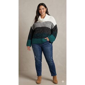 NWT Lane Bryant Plus Size 18/20 Colorblock Shaker Knit Sweater Cowl Neck Teal Gr